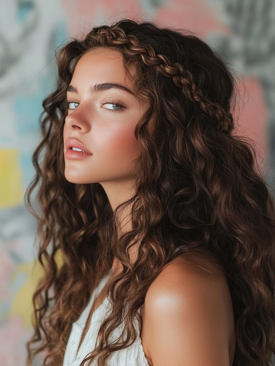 Cascading Curls with Braided Headband