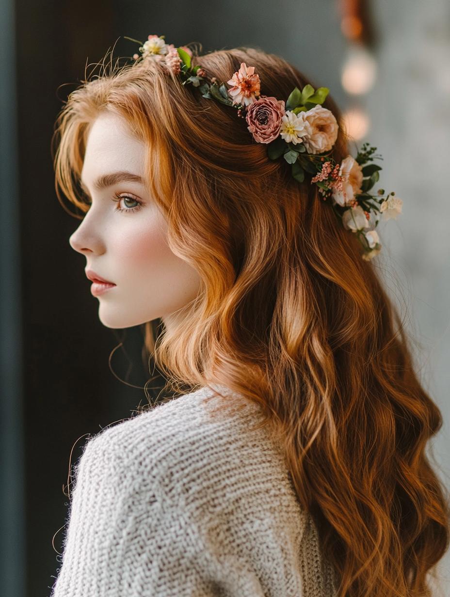 Loose Waves with Floral Accents