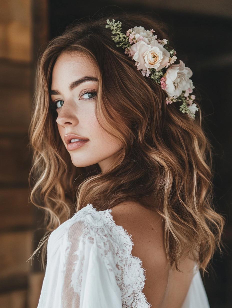 Loose Waves with Floral Accents