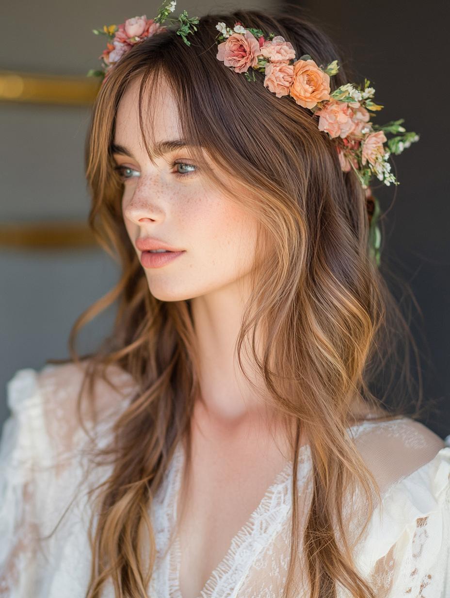 Loose Waves with Floral Accents