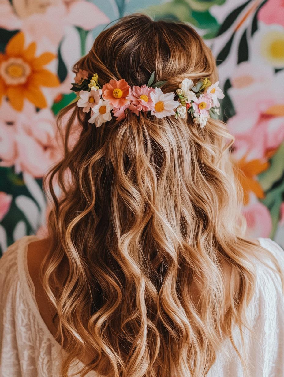 Loose Waves with Floral Accents